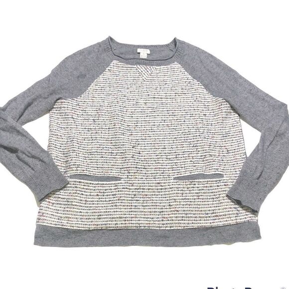 J. Crew Gray and White Crew Neck Sweater - Picture 1 of 7